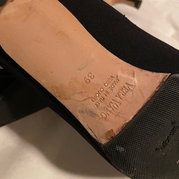 [39] VERA WANG Riky 50 Scarpa Black Crepe Satin Strappy Pointed Kitten Heel - Picture 4 of 5